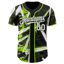 Laden Sie das Bild in den Galerie-Viewer, Uksn Individuelles Schwarz Weiß Neongrün-Oliv Geometrische Splitter Punktgitter Authentisches Baseball-Trikot

