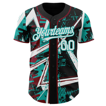Uksn Individuelles Schwarz Weiß Karmesinrot-Aqua Geometrische Splitter Punktgitter Authentisches Baseball-Trikot