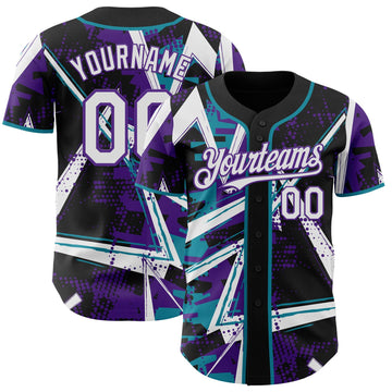 Uksn Individuelles Schwarz Weiß Petrol-Violett Geometrische Splitter Punktgitter Authentisches Baseball-Trikot