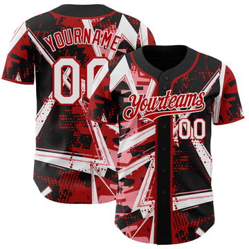 Uksn Individuelles Schwarz Weiß Mittelpink-Rot Geometrische Splitter Punktgitter Authentisches Baseball-Trikot