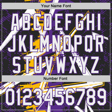 Laden Sie das Bild in den Galerie-Viewer, Uksn Individuelles Schwarz Weiß Gold-Violett Geometrische Splitter Punktgitter Authentisches Baseball-Trikot
