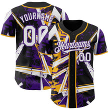 Laden Sie das Bild in den Galerie-Viewer, Uksn Individuelles Schwarz Weiß Gold-Violett Geometrische Splitter Punktgitter Authentisches Baseball-Trikot
