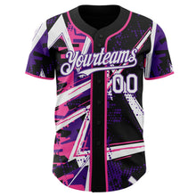 Laden Sie das Bild in den Galerie-Viewer, Uksn Individuelles Schwarz Weiß Pink-Violett Geometrische Splitter Punktgitter Authentisches Baseball-Trikot
