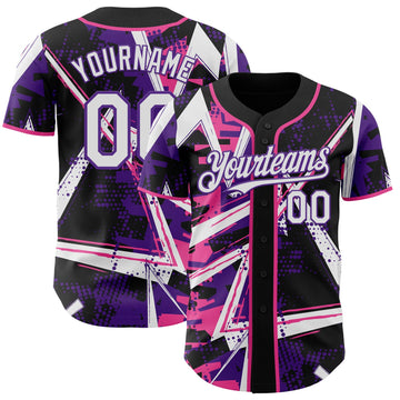 Uksn Individuelles Schwarz Weiß Pink-Violett Geometrische Splitter Punktgitter Authentisches Baseball-Trikot