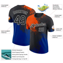 Laden Sie das Bild in den Galerie-Viewer, Uksn Individuelles Schwarz Orange Royalblau-Weiß Abstrakt Pinselstrich Funktions-T-Shirt

