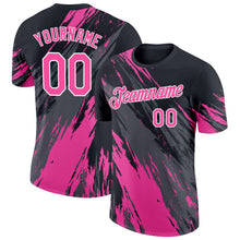 Laden Sie das Bild in den Galerie-Viewer, Uksn Individuelles Schwarz Pink Stahlgrau-Weiß Abstrakt Pinselstrich Spritzer Funktions-T-Shirt
