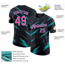 Laden Sie das Bild in den Galerie-Viewer, Uksn Individuelles Schwarz Pink Stahlgrau-Aqua Abstrakt Pinselstrich Funktions-T-Shirt
