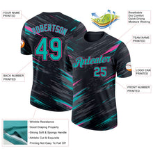Laden Sie das Bild in den Galerie-Viewer, Uksn Individuelles Schwarz Aqua-Pink Abstrakt Pinselstrich Spritzer Funktions-T-Shirt
