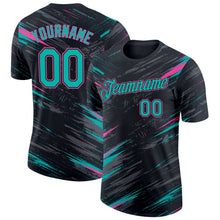 Laden Sie das Bild in den Galerie-Viewer, Uksn Individuelles Schwarz Aqua-Pink Abstrakt Pinselstrich Spritzer Funktions-T-Shirt

