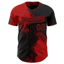 Laden Sie das Bild in den Galerie-Viewer, Uksn Individuelles Schwarz-Rot Abstrakter Pinselstrich Authentisches Baseball-Trikot
