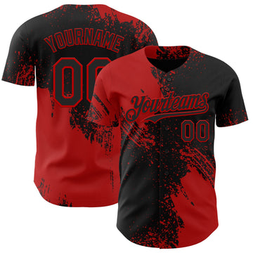 Uksn Individuelles Schwarz-Rot Abstrakter Pinselstrich Authentisches Baseball-Trikot