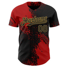 Laden Sie das Bild in den Galerie-Viewer, Uksn Individuelles Schwarz Rot-Altgold Abstrakter Pinselstrich Authentisches Baseball-Trikot
