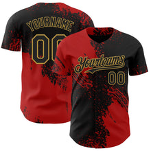 Laden Sie das Bild in den Galerie-Viewer, Uksn Individuelles Schwarz Rot-Altgold Abstrakter Pinselstrich Authentisches Baseball-Trikot
