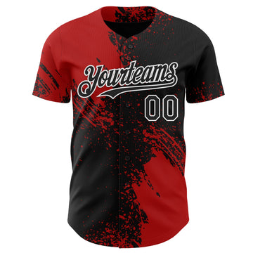 Uksn Individuelles Schwarz Rot-Weiß Abstrakter Pinselstrich Authentisches Baseball-Trikot