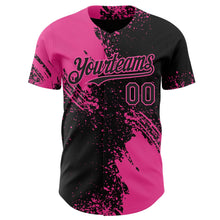 Laden Sie das Bild in den Galerie-Viewer, Uksn Individuelles Schwarz-Pink Abstrakter Pinselstrich Authentisches Baseball-Trikot
