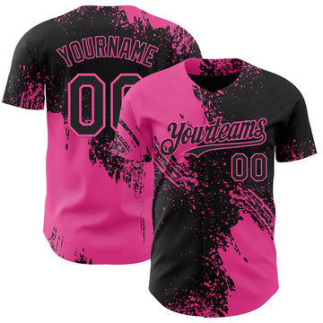Uksn Individuelles Schwarz-Pink Abstrakter Pinselstrich Authentisches Baseball-Trikot