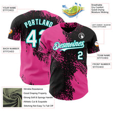 Laden Sie das Bild in den Galerie-Viewer, Uksn Individuelles Schwarz Weiß Pink-Aqua Abstrakter Pinselstrich Authentisches Baseball-Trikot
