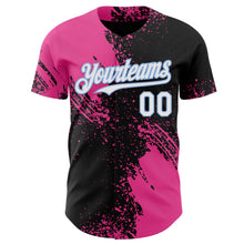 Laden Sie das Bild in den Galerie-Viewer, Uksn Individuelles Schwarz Weiß Pink-Hellblau Abstrakter Pinselstrich Authentisches Baseball-Trikot
