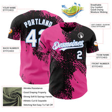 Laden Sie das Bild in den Galerie-Viewer, Uksn Individuelles Schwarz Weiß Pink-Hellblau Abstrakter Pinselstrich Authentisches Baseball-Trikot
