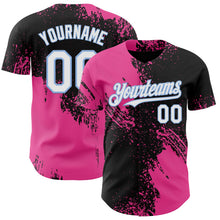 Laden Sie das Bild in den Galerie-Viewer, Uksn Individuelles Schwarz Weiß Pink-Hellblau Abstrakter Pinselstrich Authentisches Baseball-Trikot

