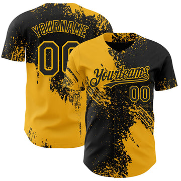 Uksn Individuelles Schwarz-Gold Abstrakter Pinselstrich Authentisches Baseball-Trikot