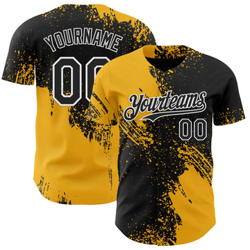 Uksn Individuelles Schwarz Gold-Weiß Abstrakter Pinselstrich Authentisches Baseball-Trikot