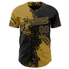 Laden Sie das Bild in den Galerie-Viewer, Uksn Individuelles Schwarz-Altgold Abstrakter Pinselstrich Authentisches Baseball-Trikot
