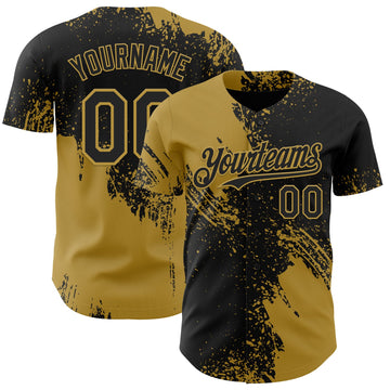 Uksn Individuelles Schwarz-Altgold Abstrakter Pinselstrich Authentisches Baseball-Trikot