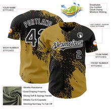 Laden Sie das Bild in den Galerie-Viewer, Uksn Individuelles Schwarz Altgold-Weiß Abstrakter Pinselstrich Authentisches Baseball-Trikot
