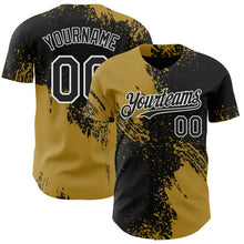 Laden Sie das Bild in den Galerie-Viewer, Uksn Individuelles Schwarz Altgold-Weiß Abstrakter Pinselstrich Authentisches Baseball-Trikot
