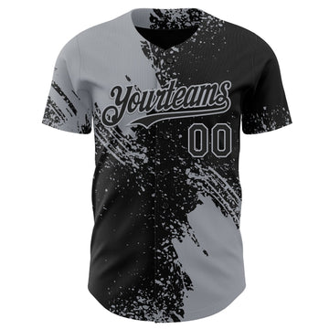 Uksn Individuelles Schwarz-Grau Abstrakter Pinselstrich Authentisches Baseball-Trikot