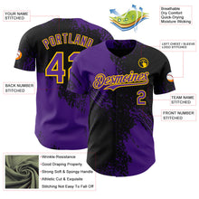 Laden Sie das Bild in den Galerie-Viewer, Uksn Individuelles Schwarz Violett-Gelb Abstrakter Pinselstrich Authentisches Baseball-Trikot
