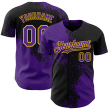 Laden Sie das Bild in den Galerie-Viewer, Uksn Individuelles Schwarz Violett-Gelb Abstrakter Pinselstrich Authentisches Baseball-Trikot
