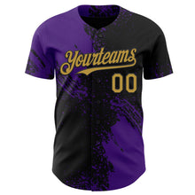 Laden Sie das Bild in den Galerie-Viewer, Uksn Individuelles Schwarz Altgold-Violett Abstrakter Pinselstrich Authentisches Baseball-Trikot
