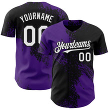 Laden Sie das Bild in den Galerie-Viewer, Uksn Individuelles Schwarz Weiß-Violett Abstrakter Pinselstrich Authentisches Baseball-Trikot
