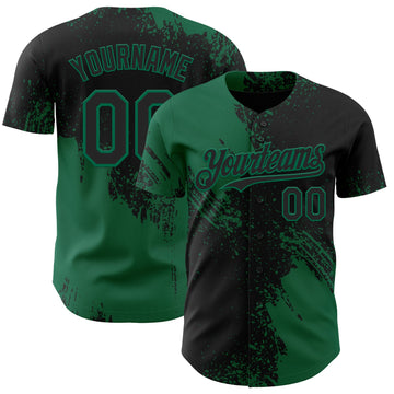 Uksn Individuelles Schwarz-Kelly-Grün Abstrakter Pinselstrich Authentisches Baseball-Trikot