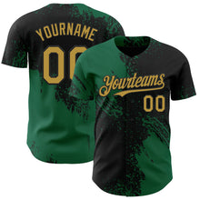 Laden Sie das Bild in den Galerie-Viewer, Uksn Individuelles Schwarz Altgold-Kelly-Grün Abstrakter Pinselstrich Authentisches Baseball-Trikot
