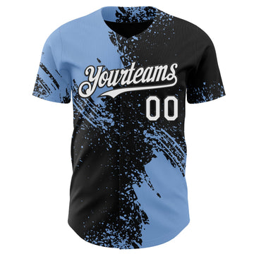 Uksn Individuelles Schwarz Weiß-Hellblau Abstrakter Pinselstrich Authentisches Baseball-Trikot