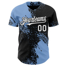 Laden Sie das Bild in den Galerie-Viewer, Uksn Individuelles Schwarz Weiß-Hellblau Abstrakter Pinselstrich Authentisches Baseball-Trikot
