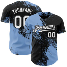 Laden Sie das Bild in den Galerie-Viewer, Uksn Individuelles Schwarz Weiß-Hellblau Abstrakter Pinselstrich Authentisches Baseball-Trikot
