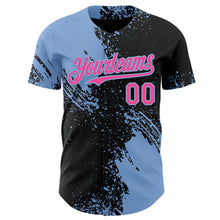 Laden Sie das Bild in den Galerie-Viewer, Uksn Individuelles Schwarz Pink-Hellblau Abstrakter Pinselstrich Authentisches Baseball-Trikot
