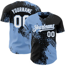 Laden Sie das Bild in den Galerie-Viewer, Uksn Individuelles Schwarz Weiß-Hellblau Abstrakter Pinselstrich Authentisches Baseball-Trikot
