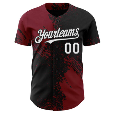 Uksn Individuelles Schwarz Weiß-Karmesinrot Abstrakter Pinselstrich Authentisches Baseball-Trikot
