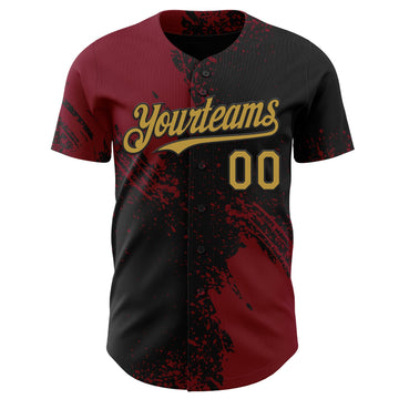 Uksn Individuelles Schwarz Altgold-Karmesinrot Abstrakter Pinselstrich Authentisches Baseball-Trikot