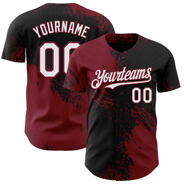 Uksn Individuelles Schwarz Weiß-Karmesinrot Abstrakter Pinselstrich Authentisches Baseball-Trikot