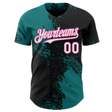 Laden Sie das Bild in den Galerie-Viewer, Uksn Individuelles Schwarz Weiß Petrol-Pink Abstrakter Pinselstrich Authentisches Baseball-Trikot
