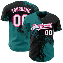 Laden Sie das Bild in den Galerie-Viewer, Uksn Individuelles Schwarz Weiß Petrol-Pink Abstrakter Pinselstrich Authentisches Baseball-Trikot
