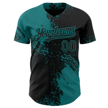 Laden Sie das Bild in den Galerie-Viewer, Uksn Individuelles Schwarz-Petrol Abstrakter Pinselstrich Authentisches Baseball-Trikot
