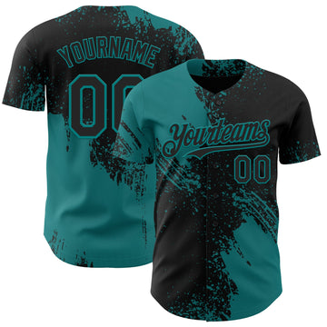 Uksn Individuelles Schwarz-Petrol Abstrakter Pinselstrich Authentisches Baseball-Trikot