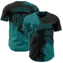 Laden Sie das Bild in den Galerie-Viewer, Uksn Individuelles Schwarz-Petrol Abstrakter Pinselstrich Authentisches Baseball-Trikot
